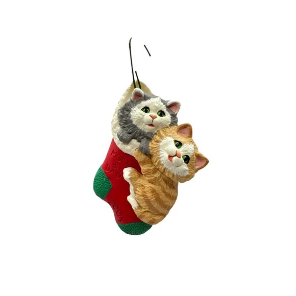Hallmark Keepsake Ornament Mom & Dad Sculpted Cats In Stocking 2001 QX8462 - Picture 10 of 10
